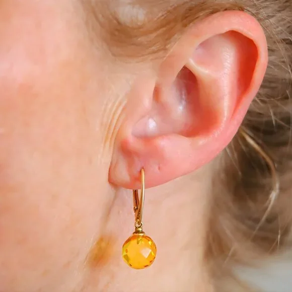 Lemon Drop Amber Earrings in 14k Gold Plated Sterling Silver - Picture 4 of 4